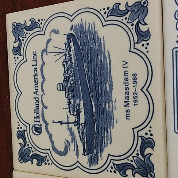Set of 4 Delft Blue Ceramic Tile Coasters "Holland America Cruise Line" - Picture 6 of 6